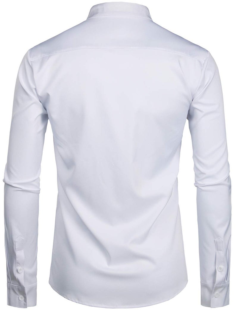 ZEROYAA Mens Hipster Solid Slim Fit Long Sleeve Mandarin Collar Dress Shirts ZLCL08 White Large - Image 2